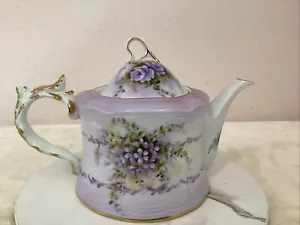 Vintage Musical Teapot Ornate Gold Trim Purple Flowers plays Fur Elise - VIDEO - Picture 1 of 22