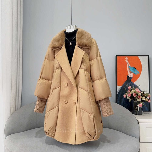 OFF WHITE Piumino bianco donna lungo collo pelliccia visone double face cappotto cashmere