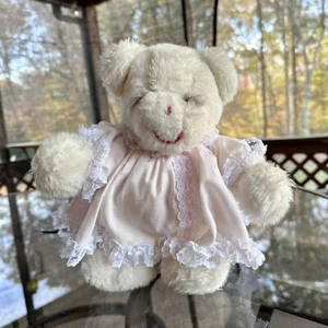 Vintage Ms Noah Original Toy Plush Sleeping Bear Stuffed Animal Pink Gown USA - Picture 1 of 7