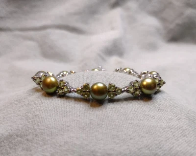 Honora Cultured Pearl & Peridot Sterling Silver Tennis Bracelet - Image 1 of 4