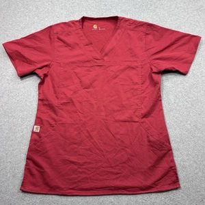 Carhartt Woman's Top Red Scrub 3-Pocket V-Neck Utility Nurse Medical Size S - Picture 1 of 6
