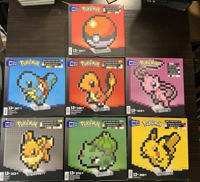 Mega Construx Pokemon Pixel Art Mew Bulbasaur Squirtle Pokeball Eevee Pikachu - Image 1 of 4