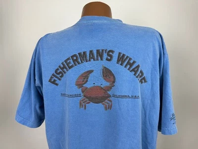 Camisa Fishermans Wharf XL San Francisco Cangrejos Camisas Locas Azul Teñido Hawaiano Foto 1 de 4