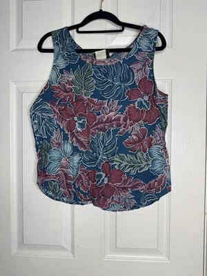 Camiseta sin mangas HILO HATTIE para mujer vintage floral algodón rayón talla mediana vacaciones Foto 1 de 4