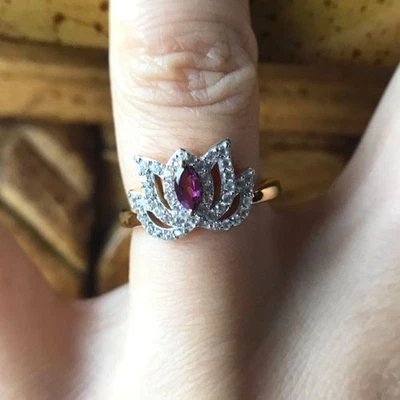 Natural Rhodolite Garnet Sterling Silver Lotus Ring Size 6 - Image 1 of 4