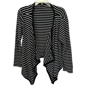 Talbots Draped Cardigan Sweater Black Striped Open Long Sleeve Petite Size LP - Picture 1 of 3