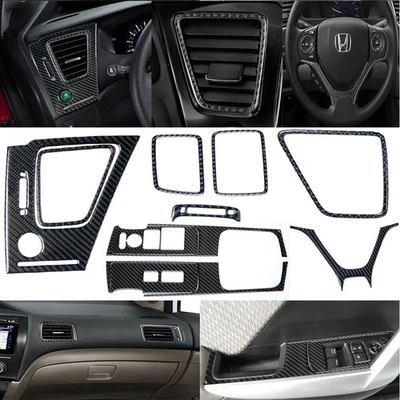 Juego de 10 piezas de embellecedores interiores de fibra de carbono para Honda Civic Coupé 2013-2015 Foto 1 de 4
