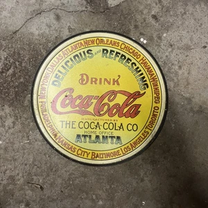 Vintage Coca Cola Sign Tin Metal Soda Pop Bottle Advertising Round Keg Label - Picture 1 of 3