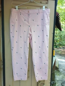 Talbots Weekend Stretch Pink Chino French Bull Dog Embroidered Print Pants 16P - Picture 1 of 10