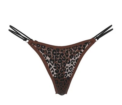 VICTORIA'S SECRET PINK LEOPARD MESH DOUBLE STRAPPY SIDE TINY THONG PANTIES  M - Image 1 of 4