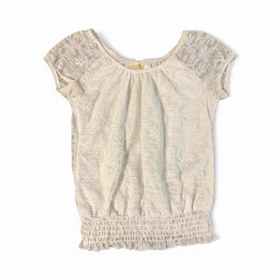 Bobbie Brooks 女式衬衫女式 M 码蕾丝圆领帽袖白色衬里 — 第 1/4 张图片