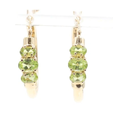 2.50 ctw Oval Cut Past Present Future Peridot 10KT Yellow Gold Hoop Earrings  - Image 1 of 4