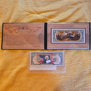(2 bills) American Historic Society Colorized Dollar Bill $2 $1 Federal Note - Picture 1 of 4