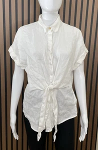 Lauren Ralph Lauren Women's Linen Button Down Shirt L Short Sleeve White Top - Picture 1 of 8