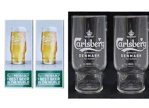 Carlsberg 2 vasos de cerveza nucleados apilables 330/420 ml REGALO EN CAJA HOMBRE CUEVA - Imagen 1 de 4