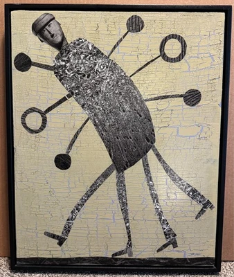 Holly Roberts Oil Painting Photograph Mixed Media Juggling Man Modern Art 20th C - Image 1 of 4