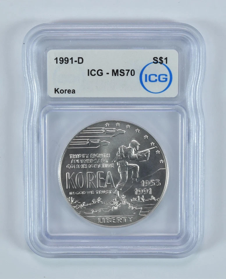 1991-D Korea Commemorative Silver Dollar MS70 ICG *6261 - Image 1 of 4