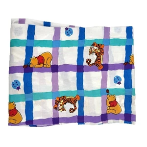 Sábana bajera vintage Disney Winnie the Pooh a cuadros púrpura azul doble usada - Imagen 1 de 9