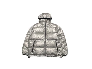 Vintage 90s Silver Lands End Puffer Bubble Jacket XL Metallice Space Reversible - Picture 1 of 13