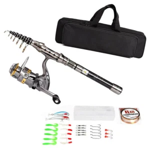 Carbon Fiber Telescopic Fishing Rod Pole and Reel Combo Bag Saltwater Freshwater - Picture 1 of 16