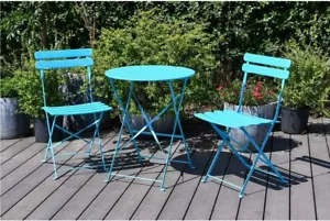 Eve Metal Bistro Garden Set Folding 3pc Set. Perfect For Patios or Balconies! - Picture 1 of 36