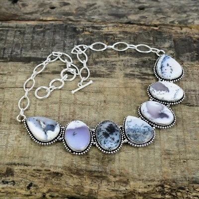 Dendrite Opale Gemma Fatto a Mano 925 Argento Sterling Collana Per Nuovo Anno - Immagine 1 di 4