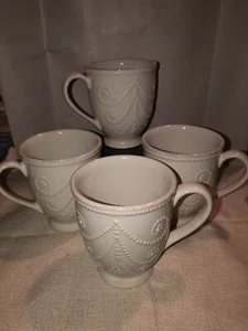 Set of 4 French Perle by Lenox-4" White Beaded Swirl-12 oz Tea Coffee Cups Mugs - Picture 1 of 6