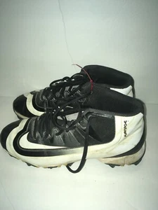 Nike Baseball Cleats Size 5Y Black White High Top Ankle - Picture 1 of 8