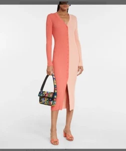 Staud Shoko Colorblock Bittersweet Peach Body-Con Cardigan Sweater Dress M - Picture 1 of 4