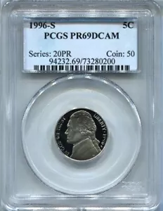 1996 S 5C Jefferson Nickel PCGS PR69DCAM - Bild 1 von 2