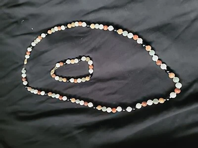 Vintage Chinese Multicolor Jade Bead Necklace/Bracelet Set14k Yellow Gold Clasp  - Image 1 of 4