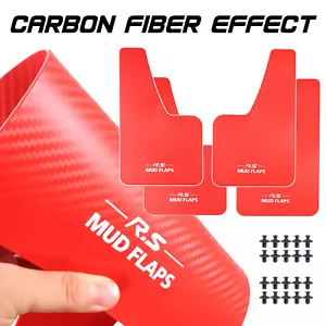 4x RED Car Universal Rally Carbon Fiber Effect Mud Flaps Splash Guards Mudguards - Picture 1 of 10