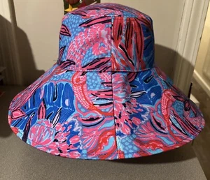 Lilly Pulitzer Women's Pink Blue Floral Print Bucket Sun Hat - Picture 1 of 6