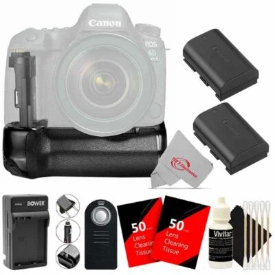 Empuñadura eléctrica de batería Vivitar y kit de accesorios de dos baterías LP-E6 para Canon 6D MII Foto 1 de 4
