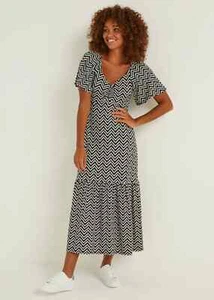 * BNWT Matalan Black White Chevron Midi Sweetheart Dress (ST373)