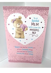 MOTHERS DAY Card Mum - Deluxe Size: 12"x7.5" - Cute Teddy Mother Mothers D - Picture 1 of 10