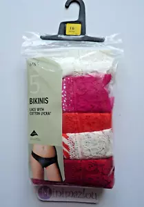 5 Pack Bikinis Briefs Marks & Spencer Cotton and Lace Trimmed Red mix - Picture 1 of 5
