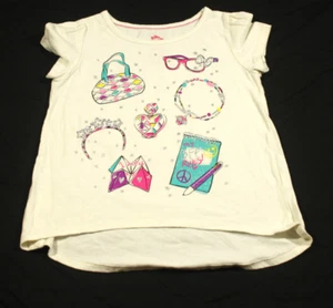 365 Kids T-shirt White Short Sleeve with Silver Glitter Glasses Purse Size 6 - Picture 1 of 2