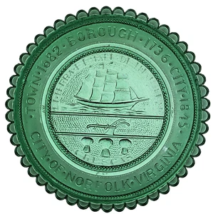 Norfolk VA City Seal Virginia Nautica Veliero Coppia Punti Vetro Tazza Piatto - Foto 1 di 8