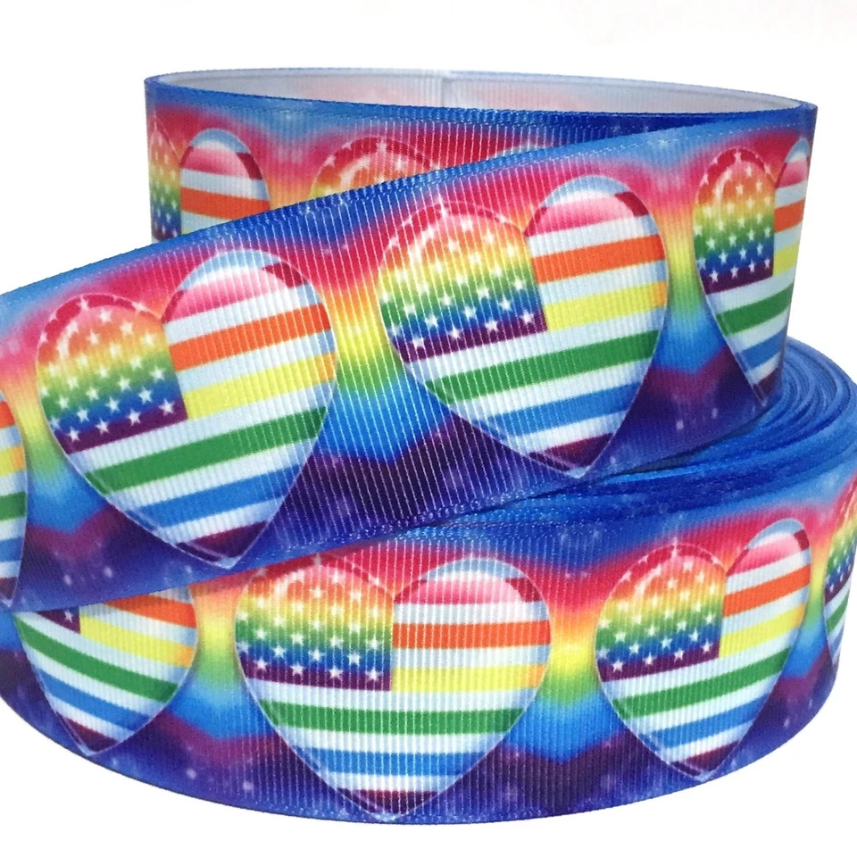 GROSGRAIN RIBBON 7/8" & 1.5" 4TH OF JULY HEARTS STARS STRIPES JU7 Printed - Image 1 of 1