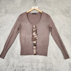 PORTMANS WOMENS TOP SIZE M ROSE BROWN LONG SLEEVE STRETCH MESH KNIT RUFFLE - Picture 1 of 11