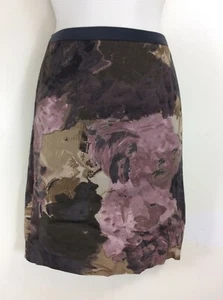Ann Taylor Loft mini skirt 0 2 4 Fitted stretch floral straight pink grey Petite - Picture 1 of 3