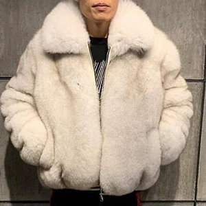 Men Real Fox Fur Coat Natural Full Pelt Short Bomber Jacket Winter Lapel Outwear - Picture 1 of 5