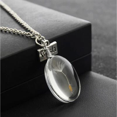 Dandelion Seed MAKE A WISH Oval Necklace Silver Chain Gift Pendant Resin - Image 1 of 3