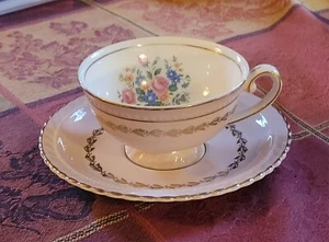 Monticello Steubenville Tea Cups With Saucers Set Of 4 Pink Gold Trim Flowers - Picture 1 of 16