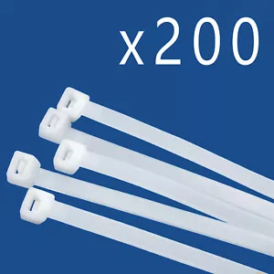 Confezione 200 Pezzi Quantità - 8" Pollici Nylon Cavo Zip Fascetta 50 libbre - Bianco Naturale - Foto 1 di 2