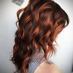 Pelucas delanteras de encaje de cabello humano con resaltado rojo cobre Balayage raíces negras  - Imagen 1 de 8