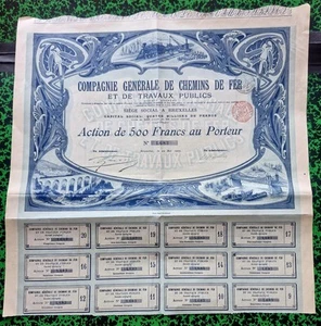 Brésil & Belgique - Superbe Déco Art Nouveau Cie Gle CDF & Travaux Public 1902 - Picture 1 of 3