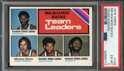 1975 Topps #126 Milwaukee Bucks Team Leaders PSA 6 Kareem Abdul Jabbar HOF 8773 - Image 1 of 2