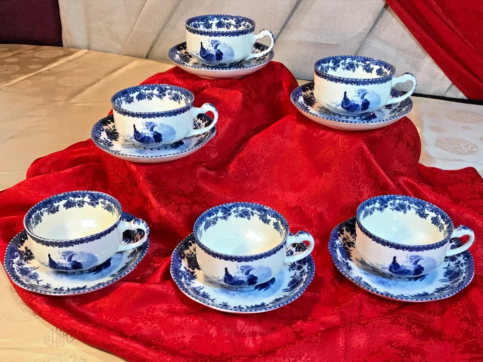 WILLIAM JAMES FARMYARD 6 кофейных чашек и блюдца винтажный неиспользованный петух цветочный - Изображение 1 из 4